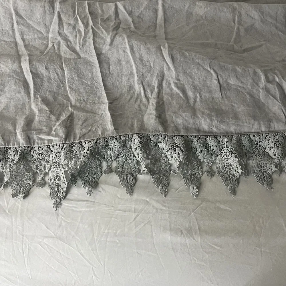 Wamsutta Vintage Evelyn Lace Trim King Duvet Cover Linen Cotton Gray